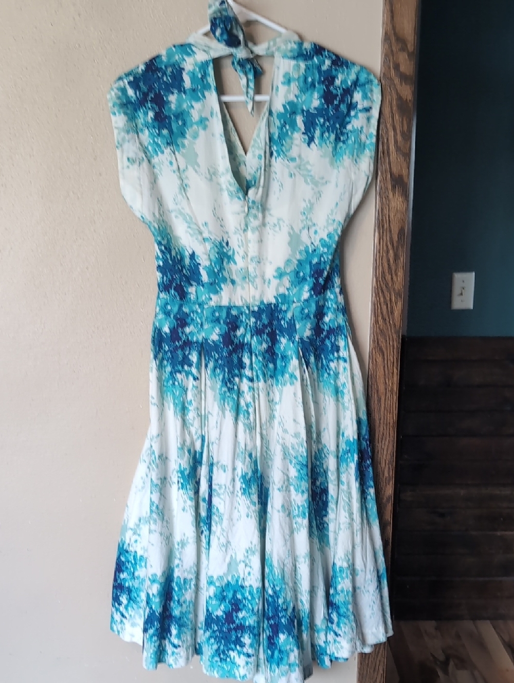 Maple By Some Odd Rubies Blue & White Floral V-Neck Midi Circle Skirt Dress - Picture 5 of 6